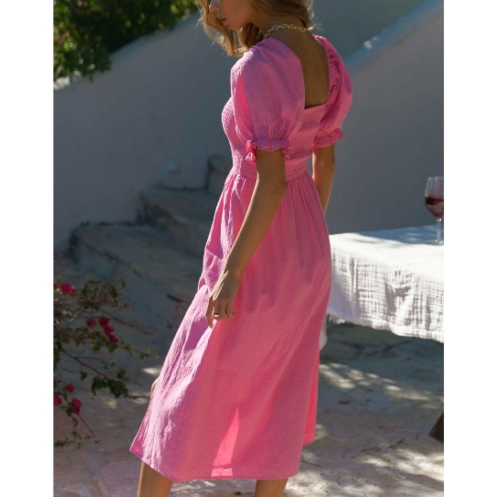 Seven Wonders | Brinley Cotton Slit Midi Dress Pink Flamingo Womens 10 - Picture 3 of 9